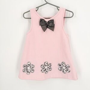 Bonnie Baby Pink Dress with Black Bow and Floral Accents